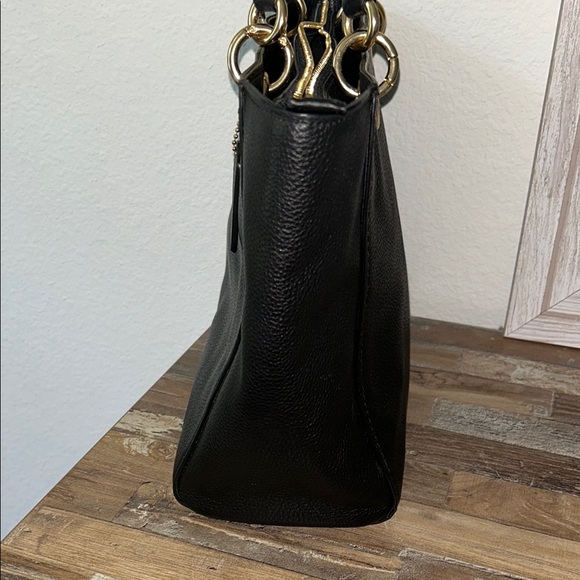 Coach Black Leather Tote with Signature Logo - Picture 5 of 12